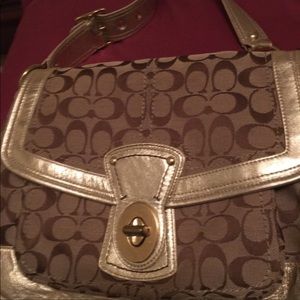 COACH Gold Trim Canvas Handbag CC Logo Pattern